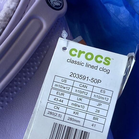 Crocs Classic Fuzz-Lined Clogs Purple W 12 M 10 Unisex - Picture 4 of 7